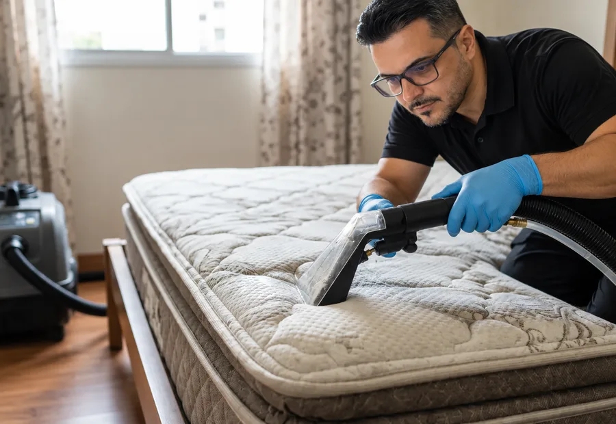 Técnico da Lava Tudo VIP limpando pillow top
